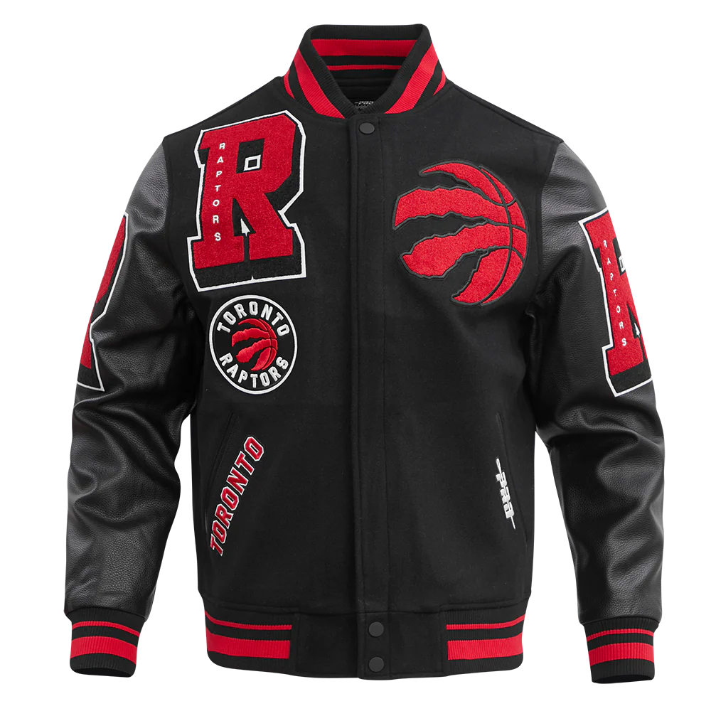 NBA TORONTO RAPTORS MASHUP MEN'S RIB WOOL VARSITY JACKET (BLACK/RED/BLACK)