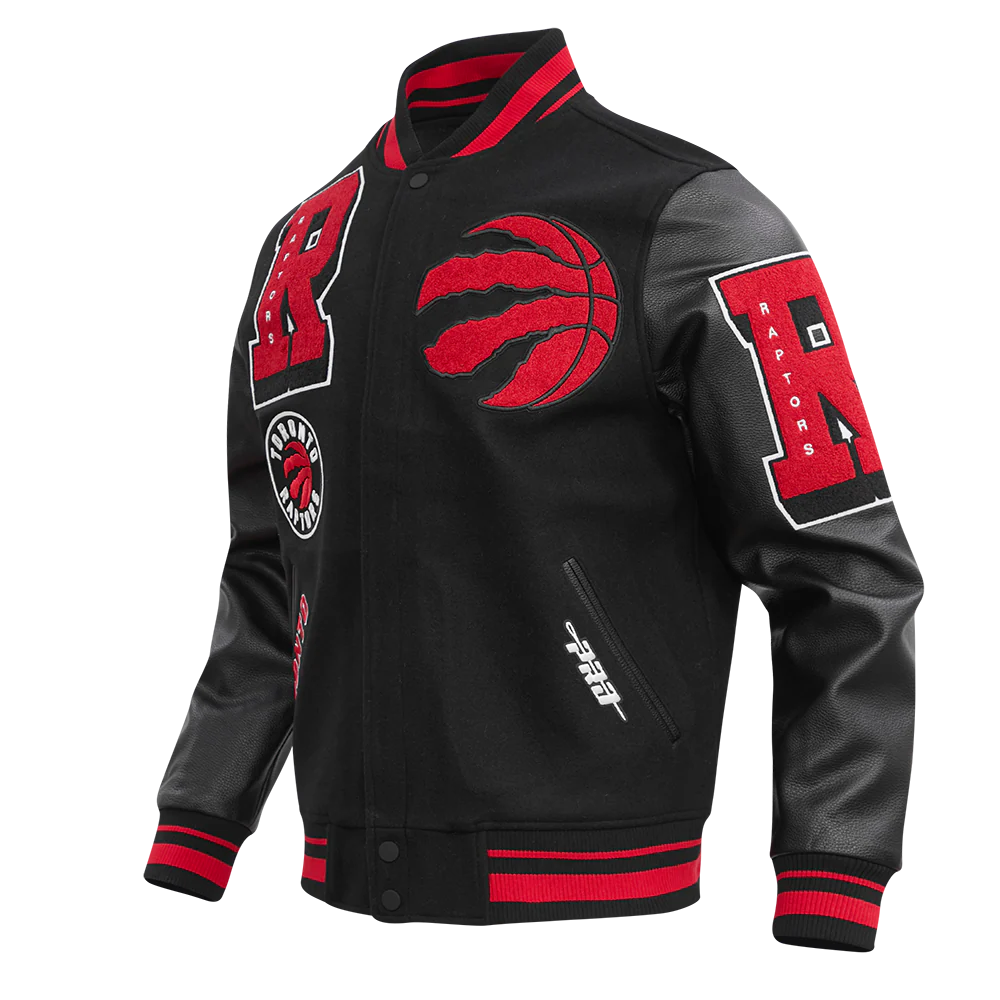 NBA TORONTO RAPTORS MASHUP MEN'S RIB WOOL VARSITY JACKET (BLACK/RED/BLACK) - Image 2