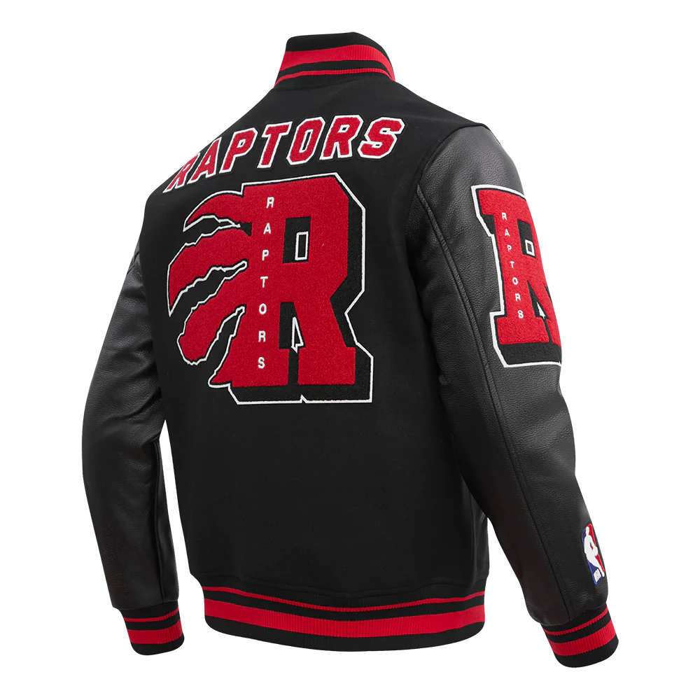 NBA TORONTO RAPTORS MASHUP MEN'S RIB WOOL VARSITY JACKET (BLACK/RED/BLACK) - Image 3