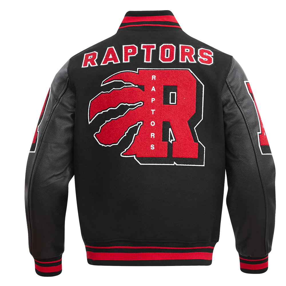 NBA TORONTO RAPTORS MASHUP MEN'S RIB WOOL VARSITY JACKET (BLACK/RED/BLACK) - Image 4