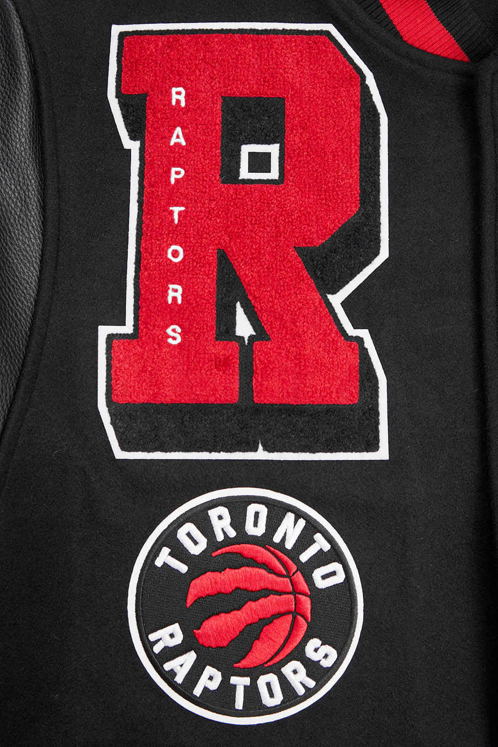 NBA TORONTO RAPTORS MASHUP MEN'S RIB WOOL VARSITY JACKET (BLACK/RED/BLACK) - Image 5