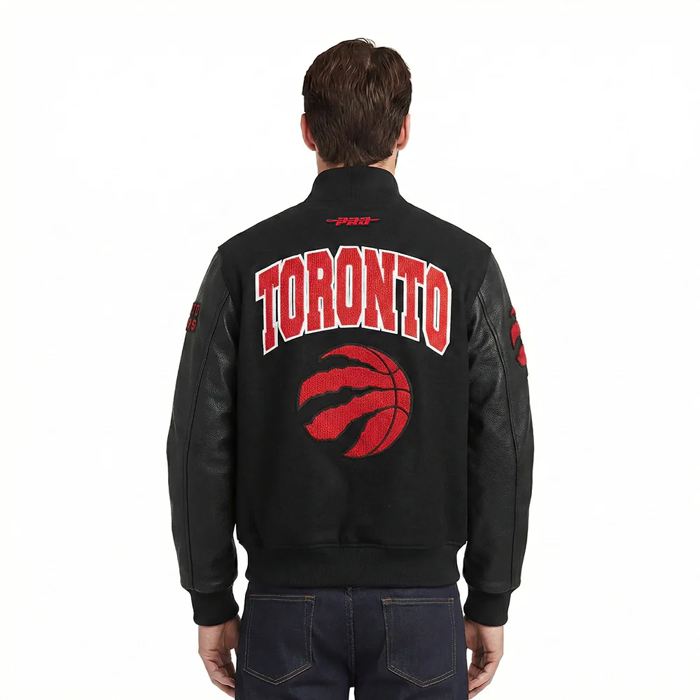 NBA TORONTO RAPTORS CITY ARCH MEN'S WOOL VARSITY JACKET (JET BLACK) - Image 2