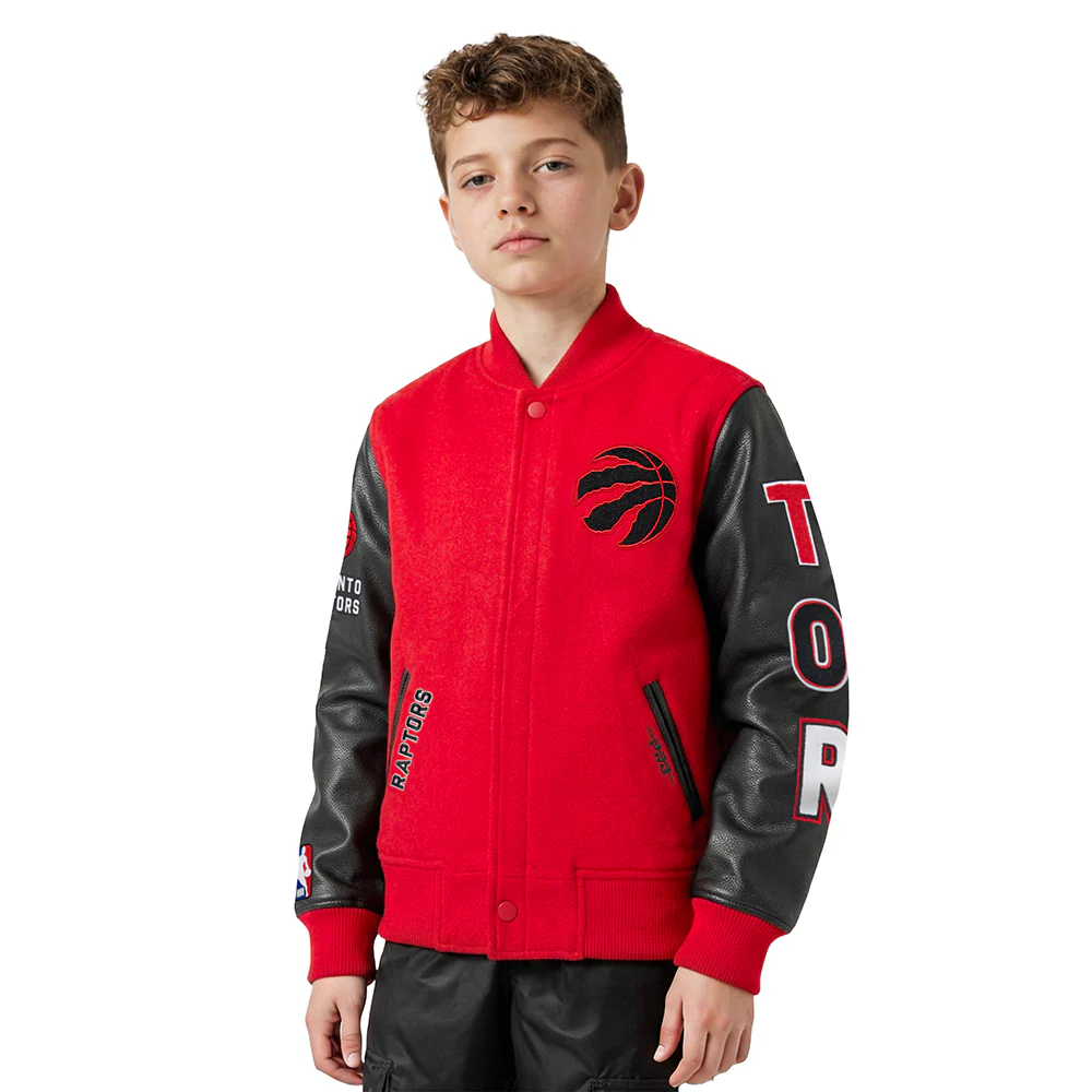 NBA TORONTO RAPTORS CLASSIC BIG BOYS WOOL VARSITY JACKET (RED/BLACK)