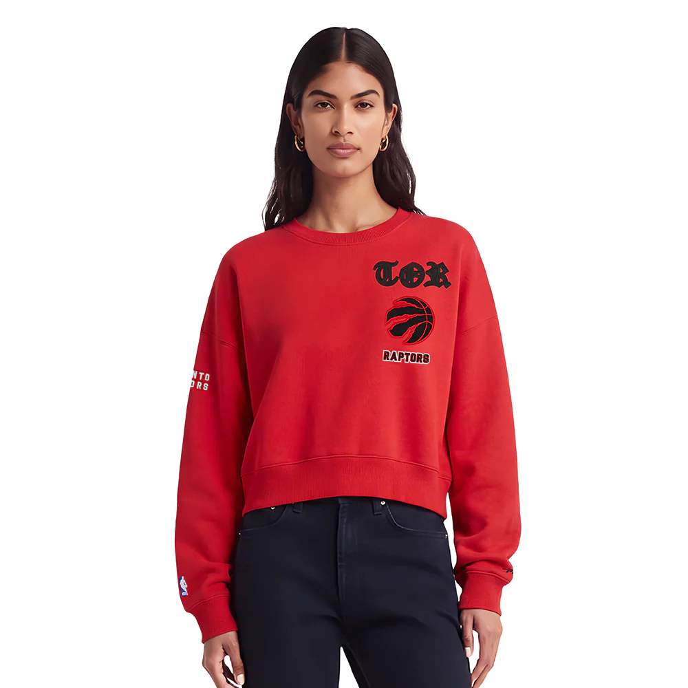 NBA TORONTO RAPTORS OLD ENGLISH WOMEN'S FLC CREWNECK (RED)