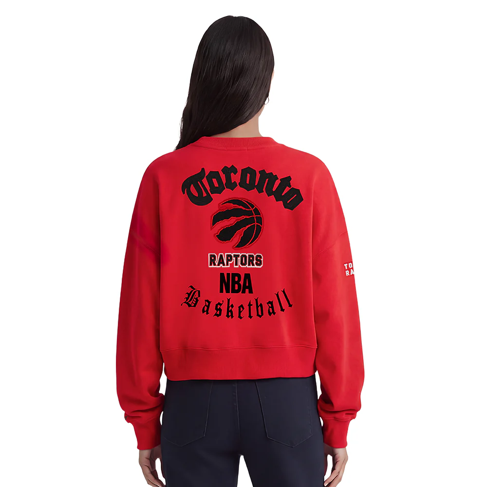 NBA TORONTO RAPTORS OLD ENGLISH WOMEN'S FLC CREWNECK (RED) - Image 2