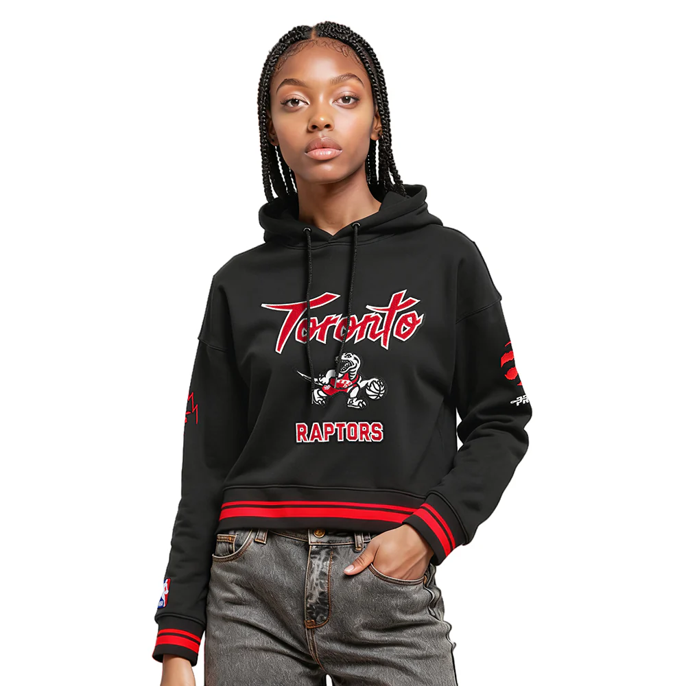 NBA TORONTO RAPTORS CITY EDITION 25-26 WOMEN'S RIB FLC CROPPED PO HOODIE (BLACK/RED/BLACK)