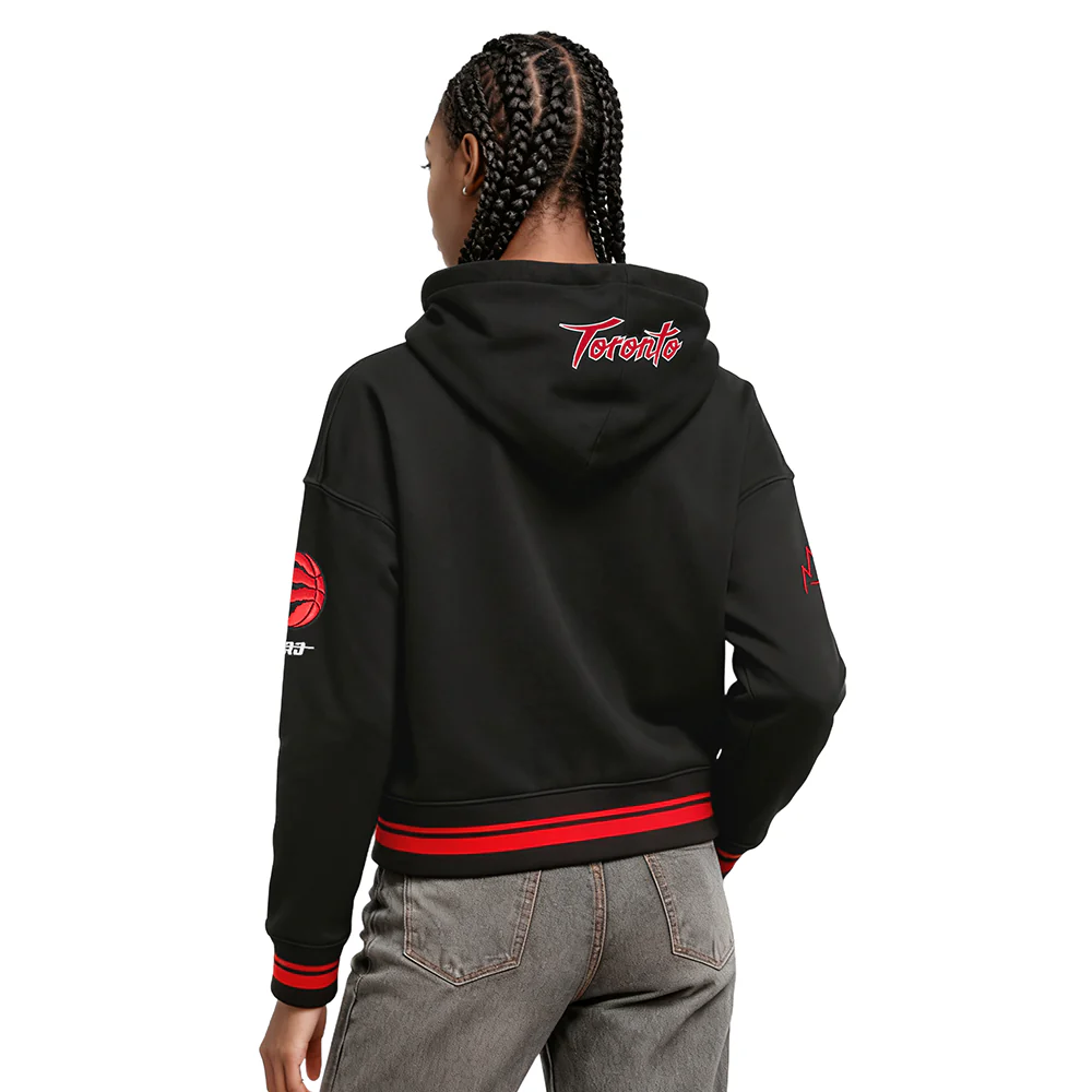 NBA TORONTO RAPTORS CITY EDITION 25-26 WOMEN'S RIB FLC CROPPED PO HOODIE (BLACK/RED/BLACK) - Image 2