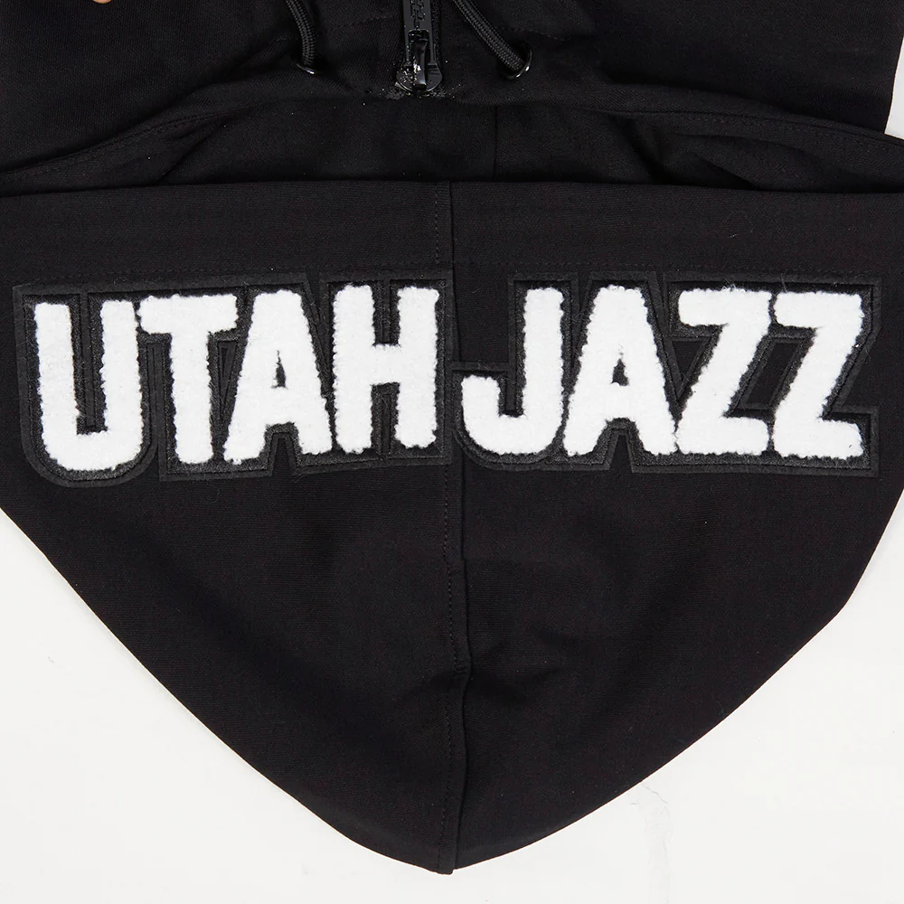 NBA UTAH JAZZ CLASSIC CHENILLE MEN'S DOUBLE KNIT FULL ZIP HOODIE (BLACK) - Image 8