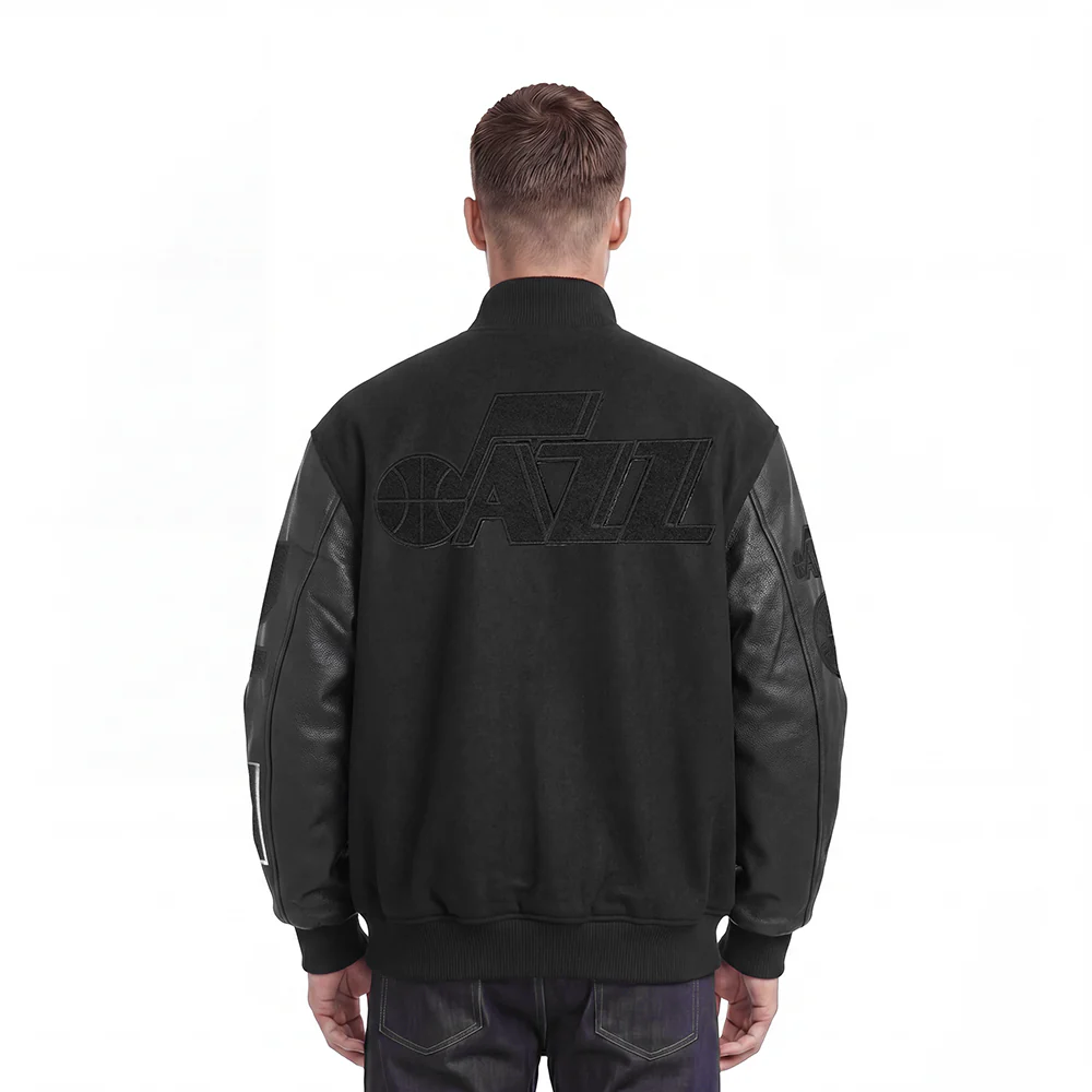 UTAH JAZZ TRIPLE BLACK MEN'S WOOL VARSITY JACKET (TRIPLE BLACK) - Image 2