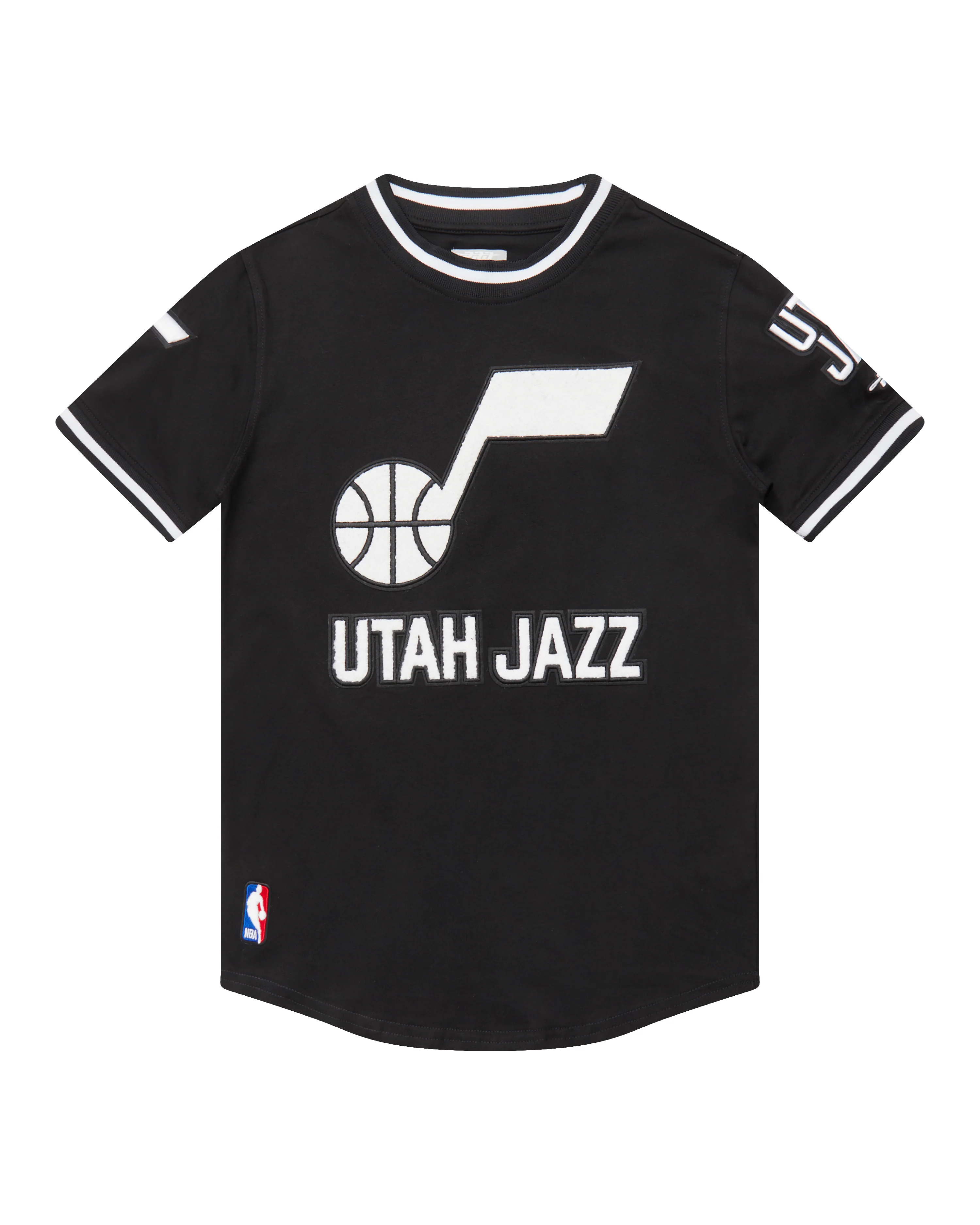NBA UTAH JAZZ CLASSIC BIG BOYS SHORT SLEEVE STRIPED RIB TEE (BLACK)