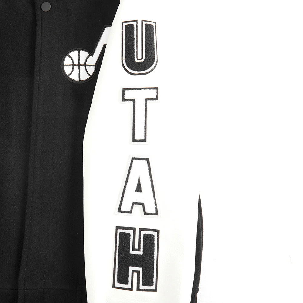 NBA UTAH JAZZ CLASSIC BIG BOYS WOOL VARSITY JACKET (BLACK/WHITE) - Image 6