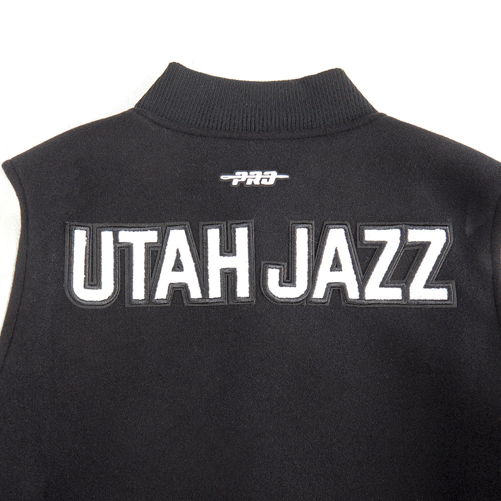 NBA UTAH JAZZ CLASSIC BIG BOYS WOOL VARSITY JACKET (BLACK/WHITE) - Image 7