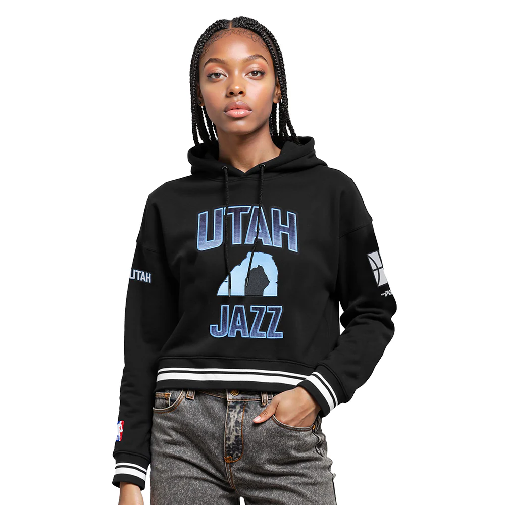 NBA UTAH JAZZ CITY EDITION 25-26 WOMEN'S RIB FLC CROPPED PO HOODIE (BLACK)