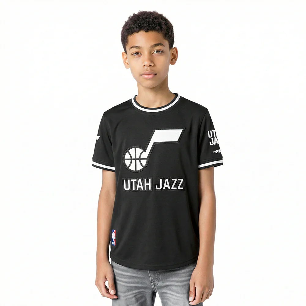 NBA UTAH JAZZ CLASSIC LITTLE BOYS SHORT SLEEVE STRIPED RIB TEE (BLACK)