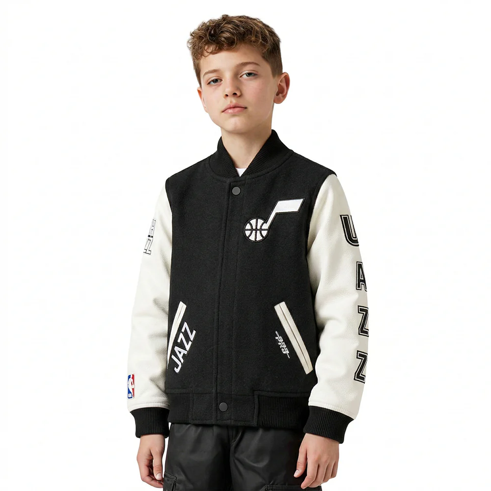 NBA UTAH JAZZ CLASSIC LITTLE BOYS WOOL VARSITY JACKET (BLACK/WHITE)