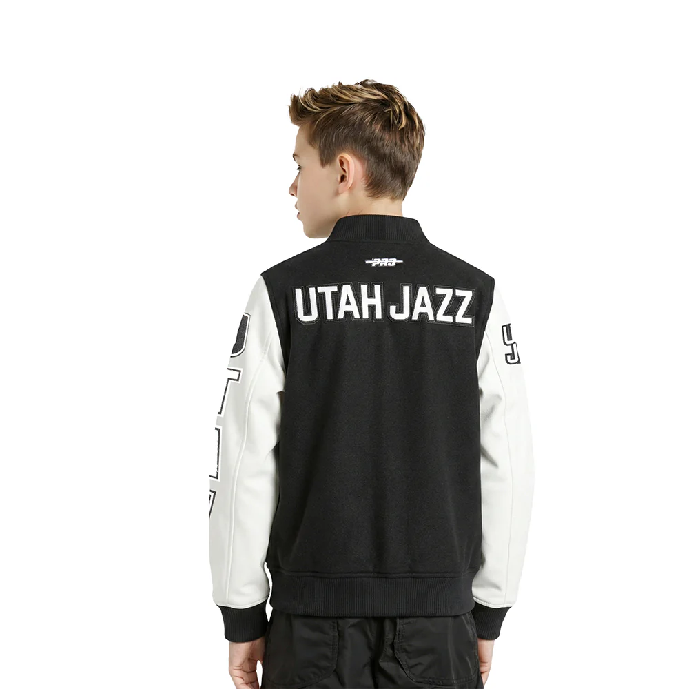 NBA UTAH JAZZ CLASSIC LITTLE BOYS WOOL VARSITY JACKET (BLACK/WHITE) - Image 2