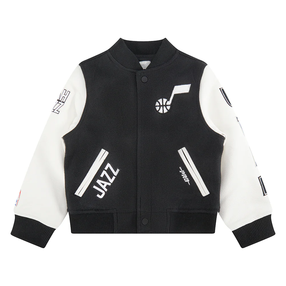 NBA UTAH JAZZ CLASSIC LITTLE BOYS WOOL VARSITY JACKET (BLACK/WHITE) - Image 3