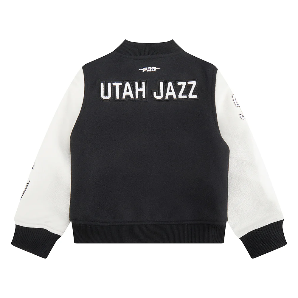 NBA UTAH JAZZ CLASSIC LITTLE BOYS WOOL VARSITY JACKET (BLACK/WHITE) - Image 4