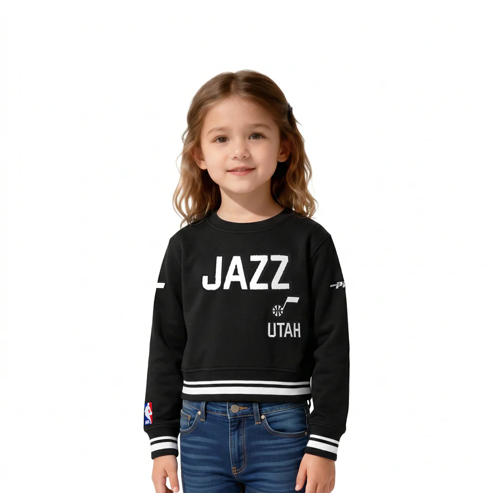NBA UTAH JAZZ RETRO CLASSIC TODDLER GIRLS  RIB FLEECE CREWNECK (BLACK)