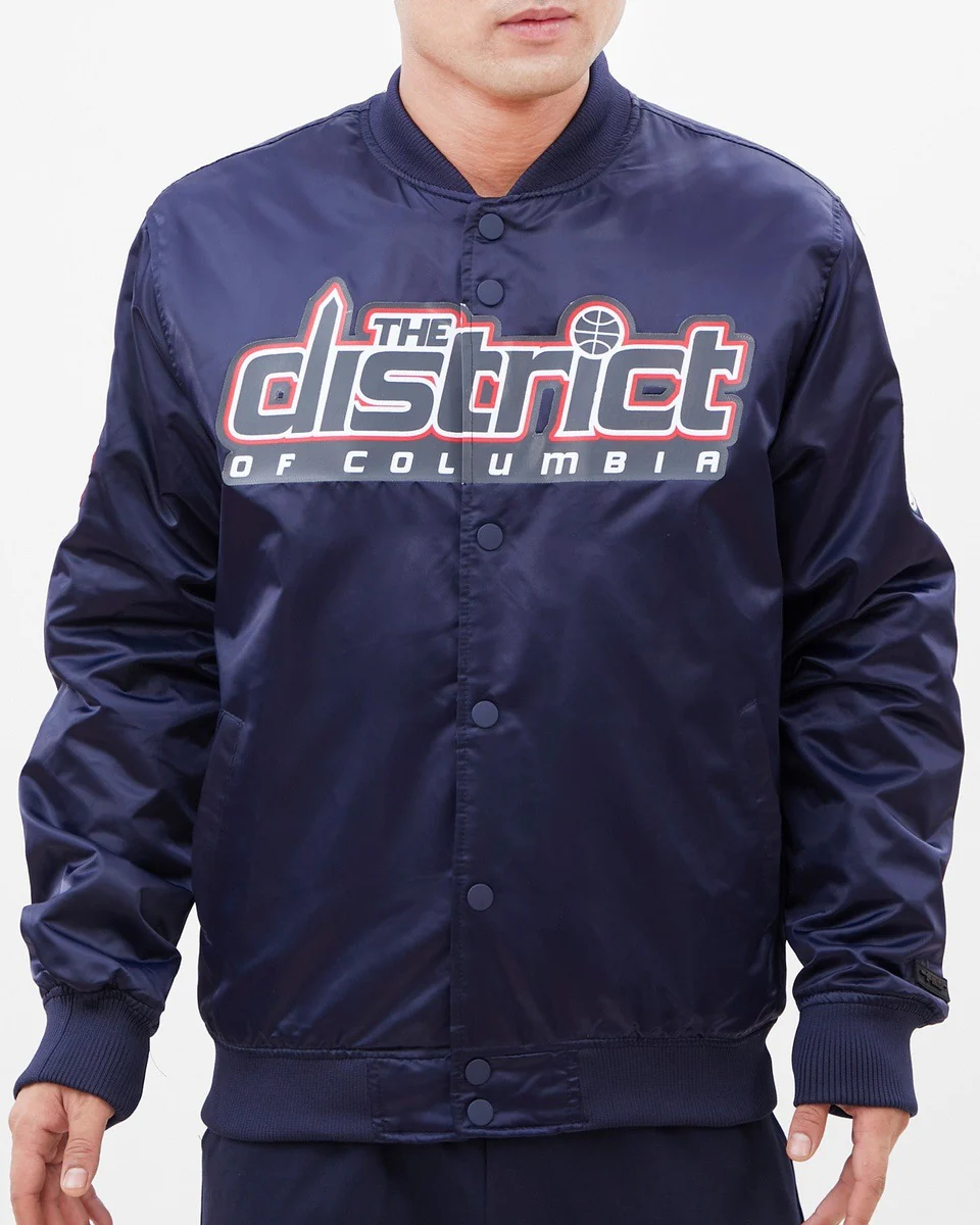 NBA WASHINGTON WIZARDS BIG LOGO MEN'S SATIN JACKET (MIDNIGHT NAVY) - Image 5