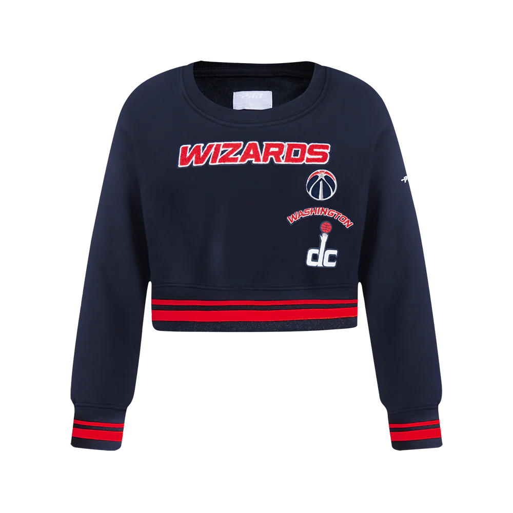 NBA WASHINGTON WIZARDS RETRO CLASSIC BIG GIRLS RIB FLEECE CREWNECK (MIDNIGHT NAVY/RED/MIDNIGHT NAVY)