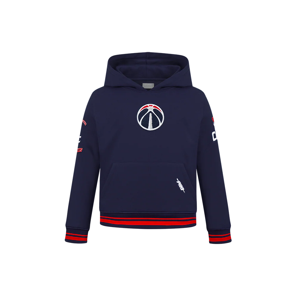 NBA WASHINGTON WIZARDS RETRO CLASSIC LITTLE BOYS RIB FLEECE PULLOVER HOODIE (MIDNIGHT NAVY/RED/MIDNIGHT NAVY)