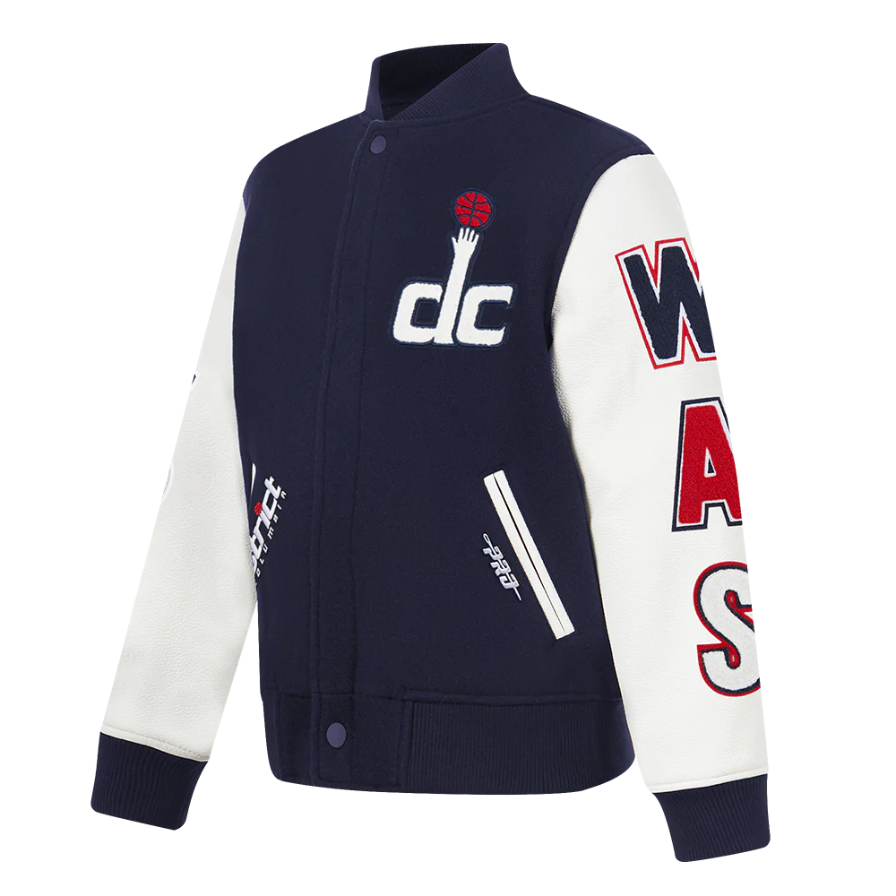 NBA WASHINGTON WIZARDS CLASSIC LITTLE BOYS WOOL VARSITY JACKET (MIDNIGHT NAVY/WHITE) - Image 2