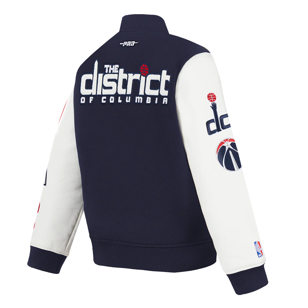 NBA WASHINGTON WIZARDS CLASSIC LITTLE BOYS WOOL VARSITY JACKET (MIDNIGHT NAVY/WHITE) - Image 4