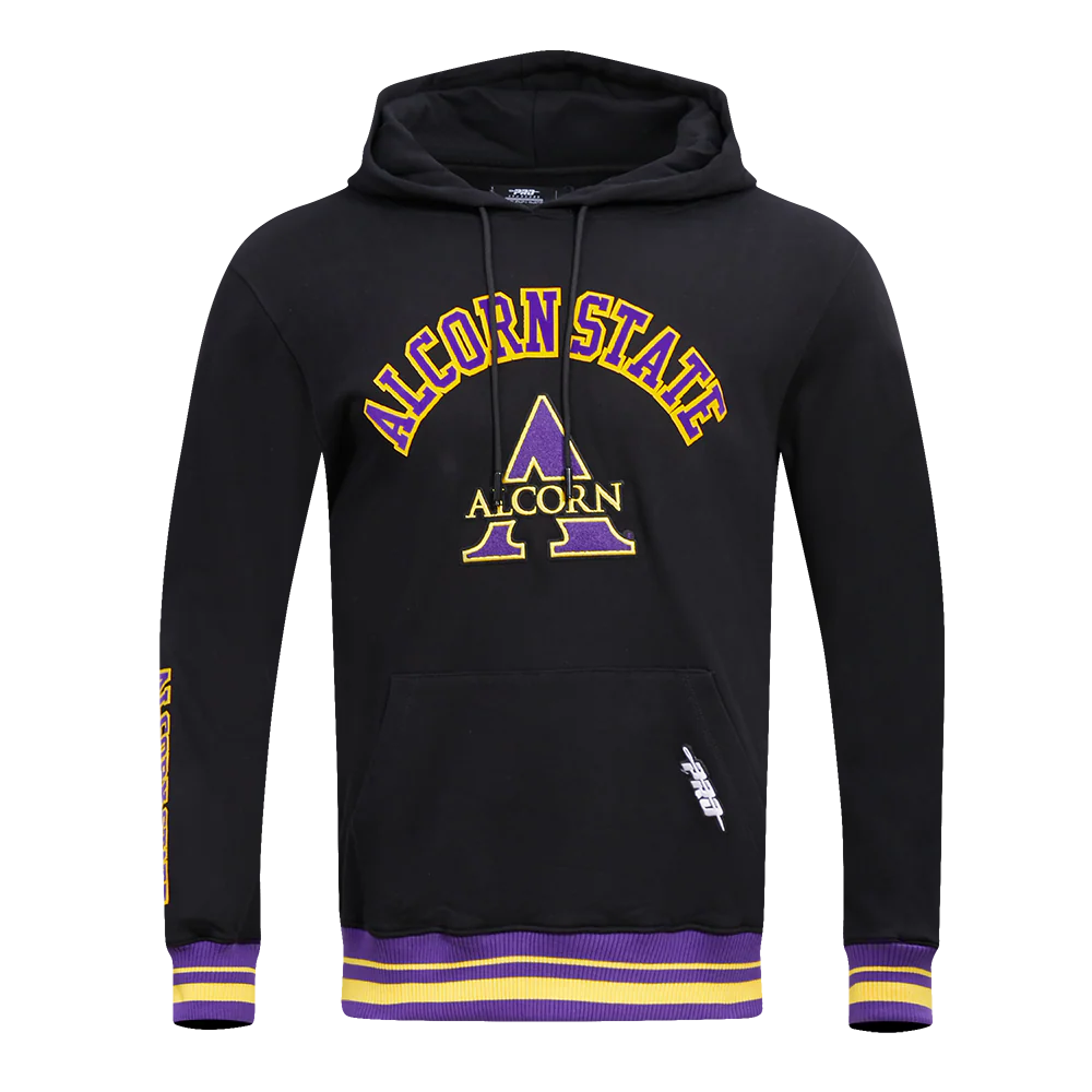 ALCORN STATE UNIVERSITY CLASSIC MEN'S STACKED LOGO PULLOVER HOODIE (BLACK) - Image 3