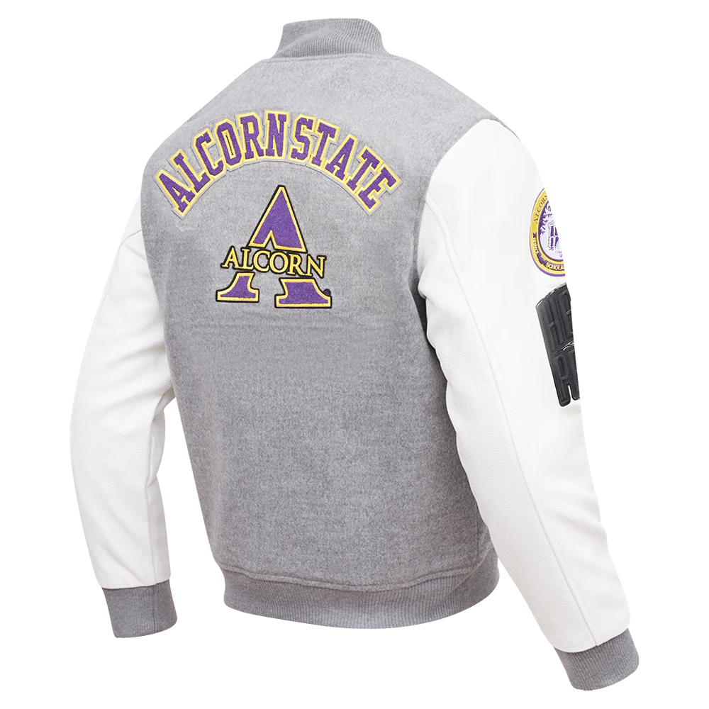 ALCORN STATE UNIVERSITY CLASSIC WOOL VARSITY JACKET (HEATHER GREY/WHITE) - Image 3