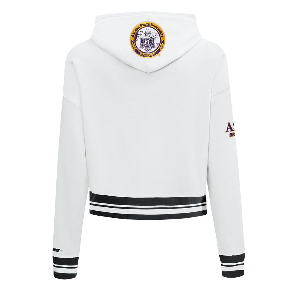 COLLEGE ALCORN STATE UNIVERSITY CLASSIC WOMEN'S RIB FLC CROPPED PO HOODIE (WHITE/BLACK) - Image 5