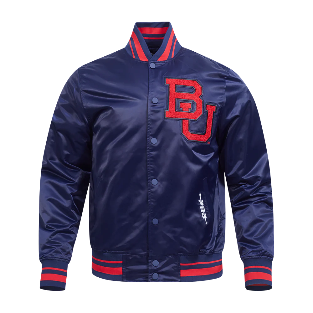 BOSTON UNIVERSITY CLASSIC MEN'S RIB SATIN JACKET (MIDNIGHT NAVY/RED/MIDNIGHT NAVY)