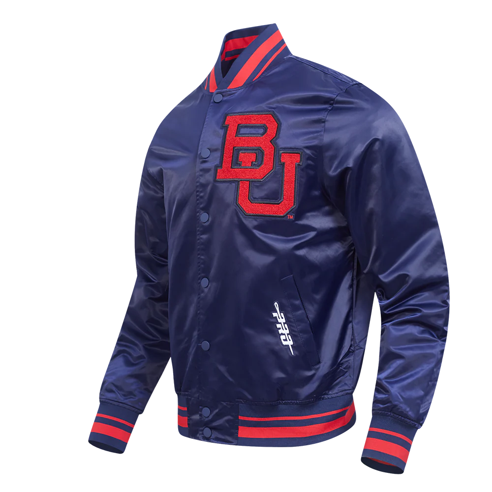 BOSTON UNIVERSITY CLASSIC MEN'S RIB SATIN JACKET (MIDNIGHT NAVY/RED/MIDNIGHT NAVY) - Image 2