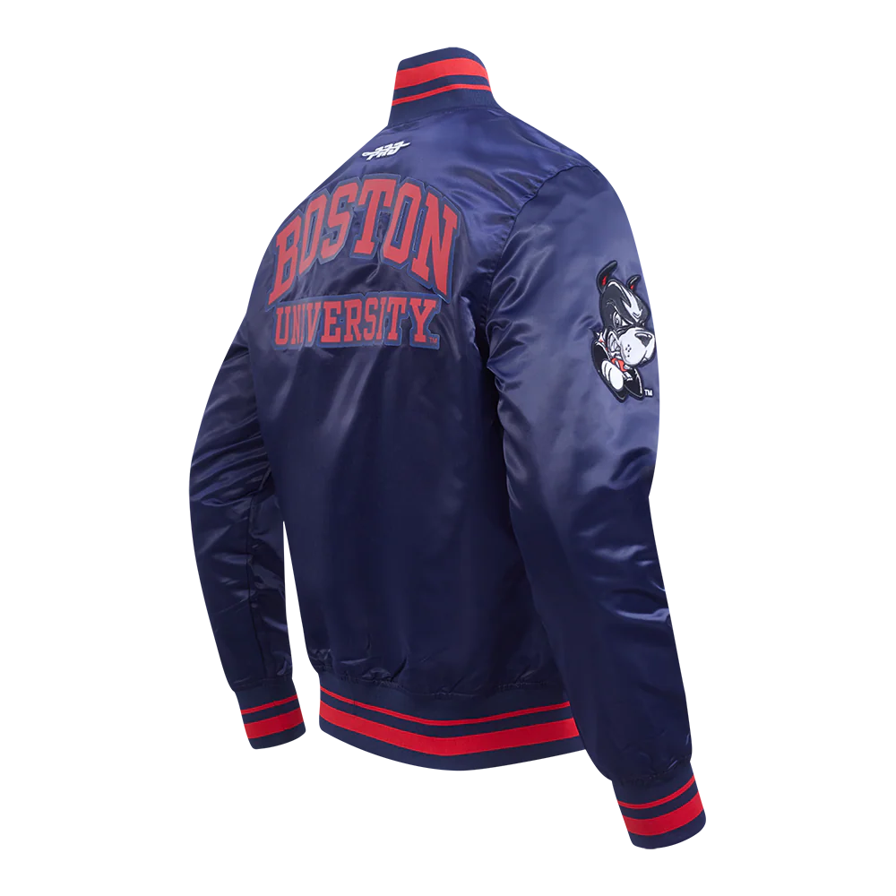 BOSTON UNIVERSITY CLASSIC MEN'S RIB SATIN JACKET (MIDNIGHT NAVY/RED/MIDNIGHT NAVY) - Image 4