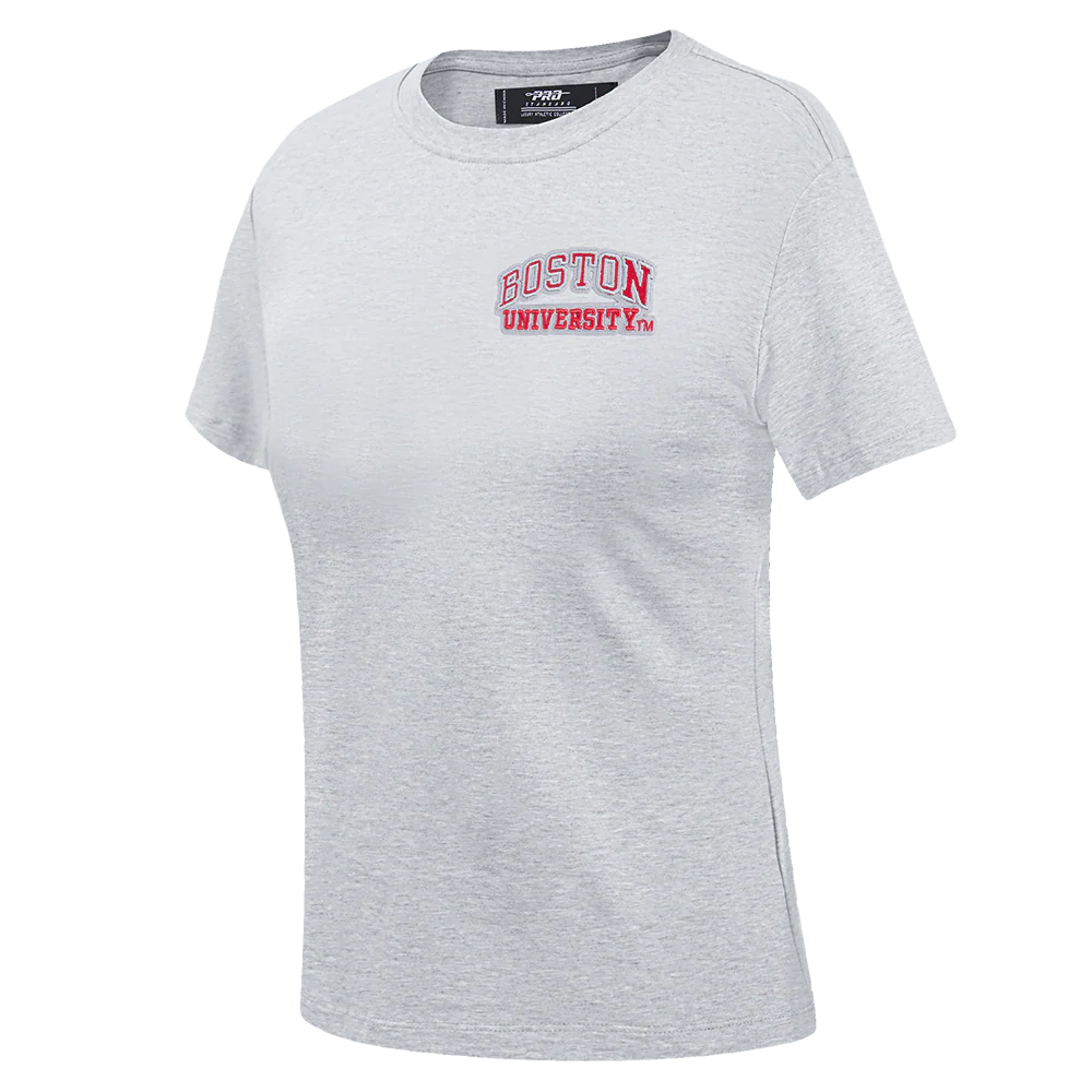 BOSTON UNIVERSITY CLASSIC WOMEN'S SINGLE JERSEY SLIM FIT TEE (HEATHER GREY) - Image 2
