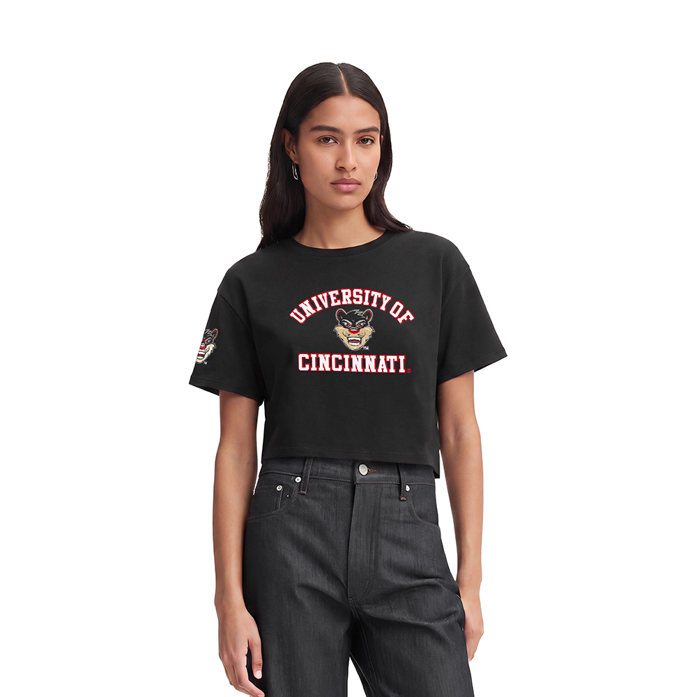 COLLEGE UNIVERSITY OF CINCINNATI CLASSIC WOMEN'S SJ BOXY TEE (BLACK)