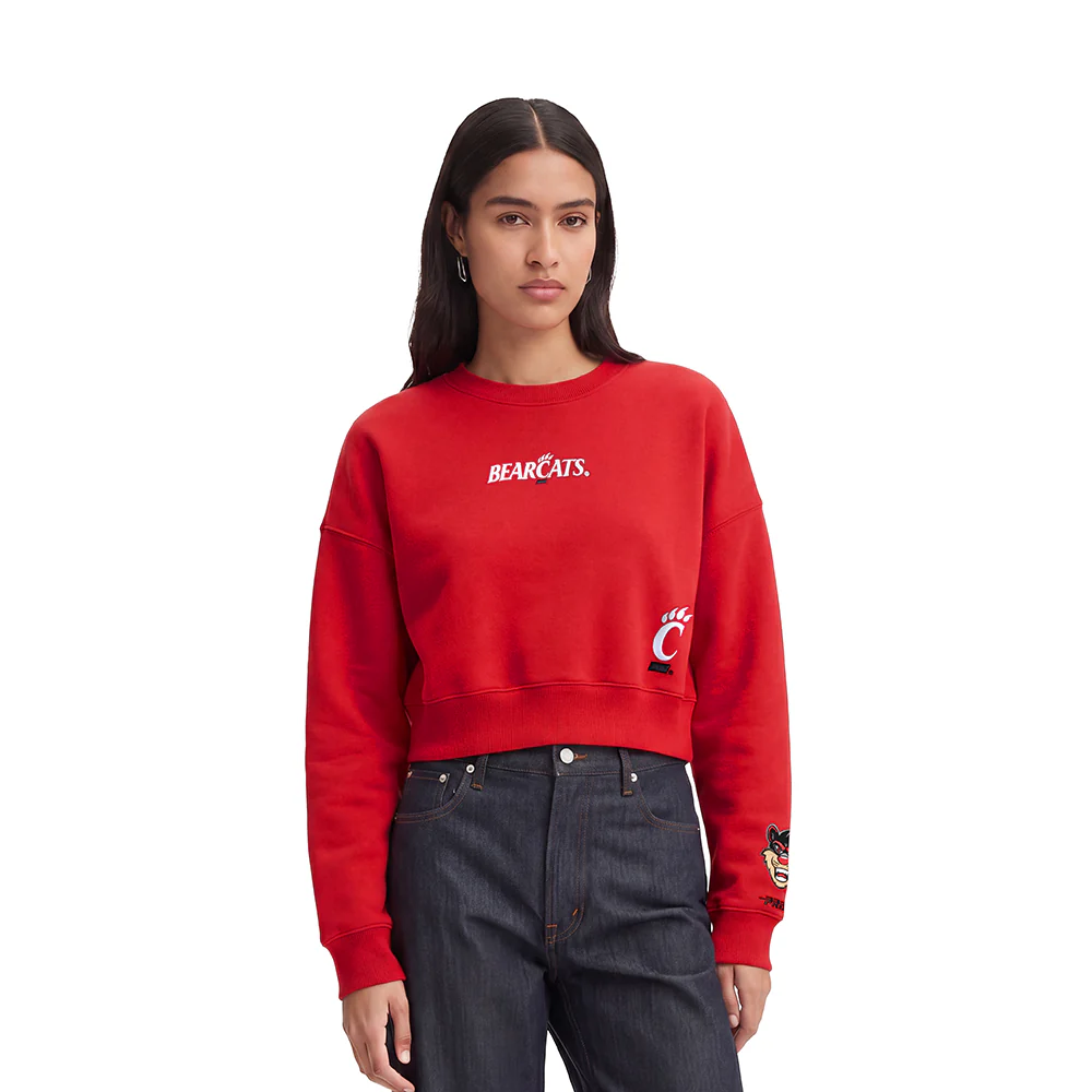 COLLEGE UNIVERSITY OF CINCINNATI WINGSPAN WOMEN'S FLC CREWNECK (RED) - Image 2