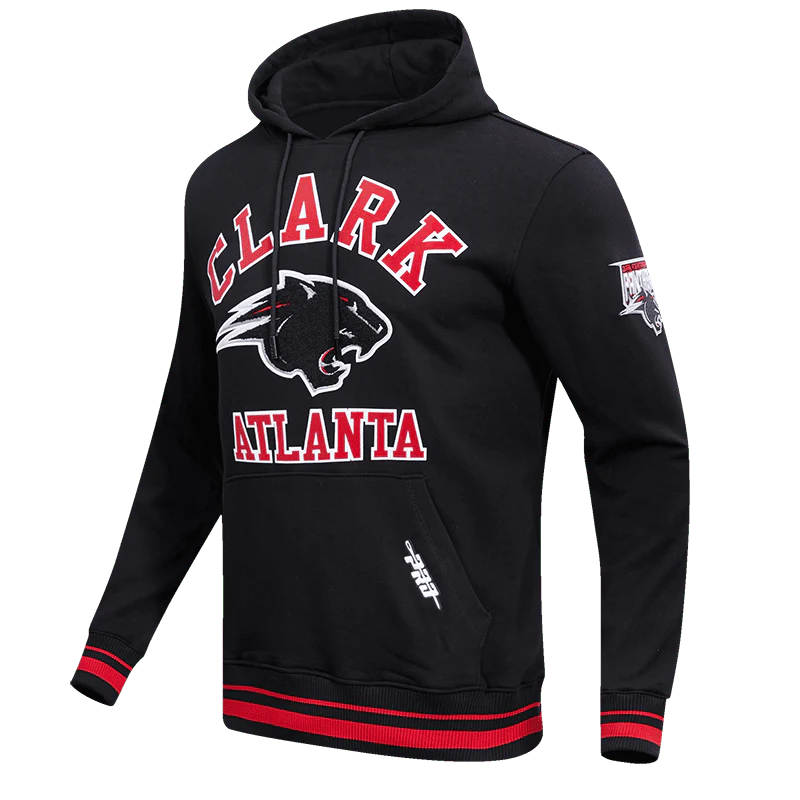 CLARK ATLANTA UNIVERSITY CLASSIC MEN'S STACKED LOGO PO HOODIE (BLACK/RED/BLACK) - Image 4