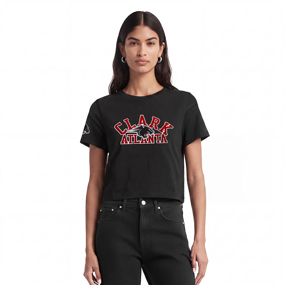 CLARK ATLANTA UNIVERSITY CLASSIC WOMEN'S SINGLE JERSEY BOXY TEE (BLACK)