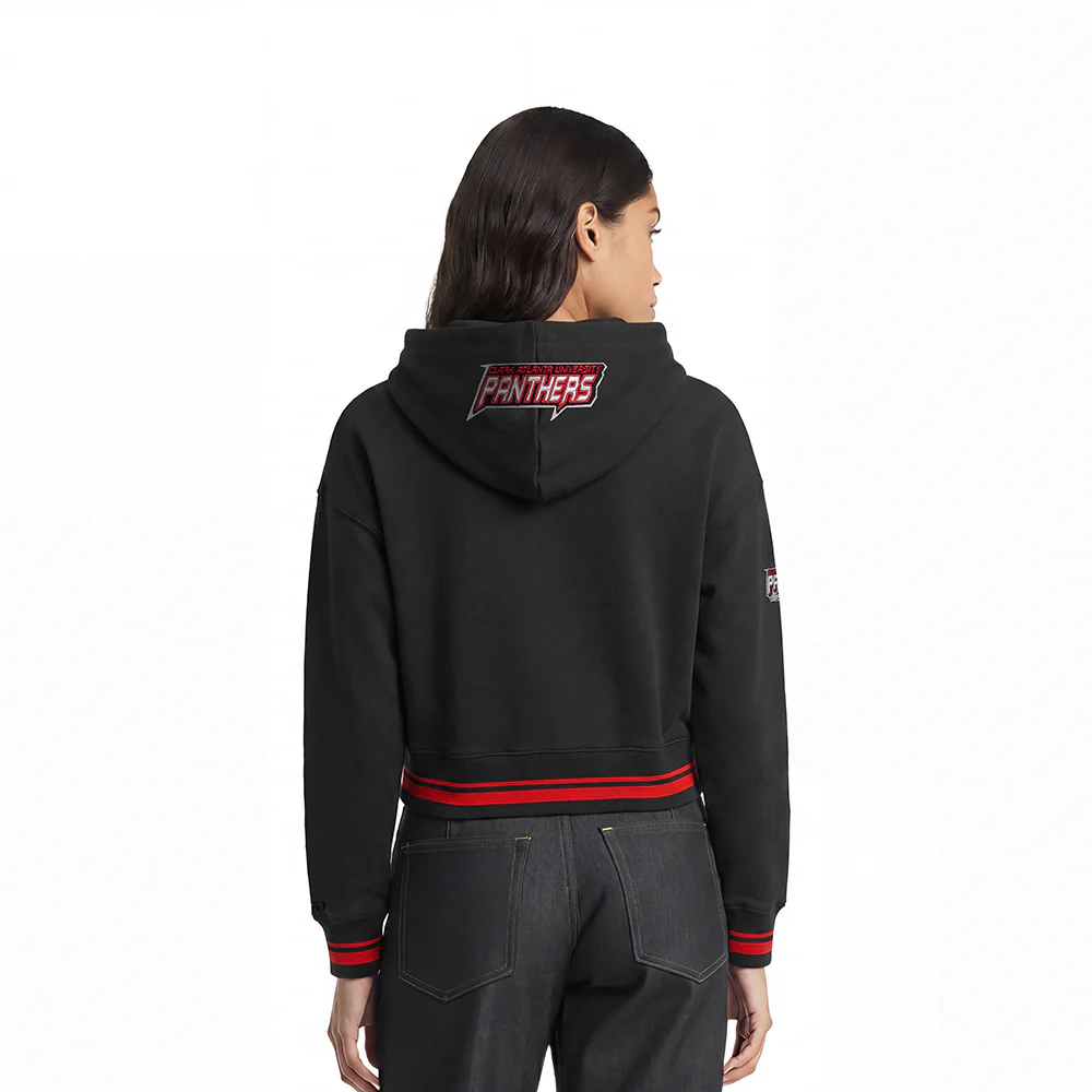 CLARK ATLANTA UNIVERSITY CLASSIC FLEECE RIB CROPPED PULLOVER HOODIE (BLACK/RED/BLACK) - Image 2
