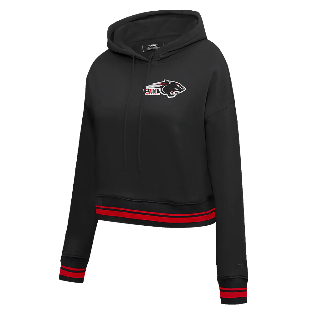CLARK ATLANTA UNIVERSITY CLASSIC FLEECE RIB CROPPED PULLOVER HOODIE (BLACK/RED/BLACK) - Image 4