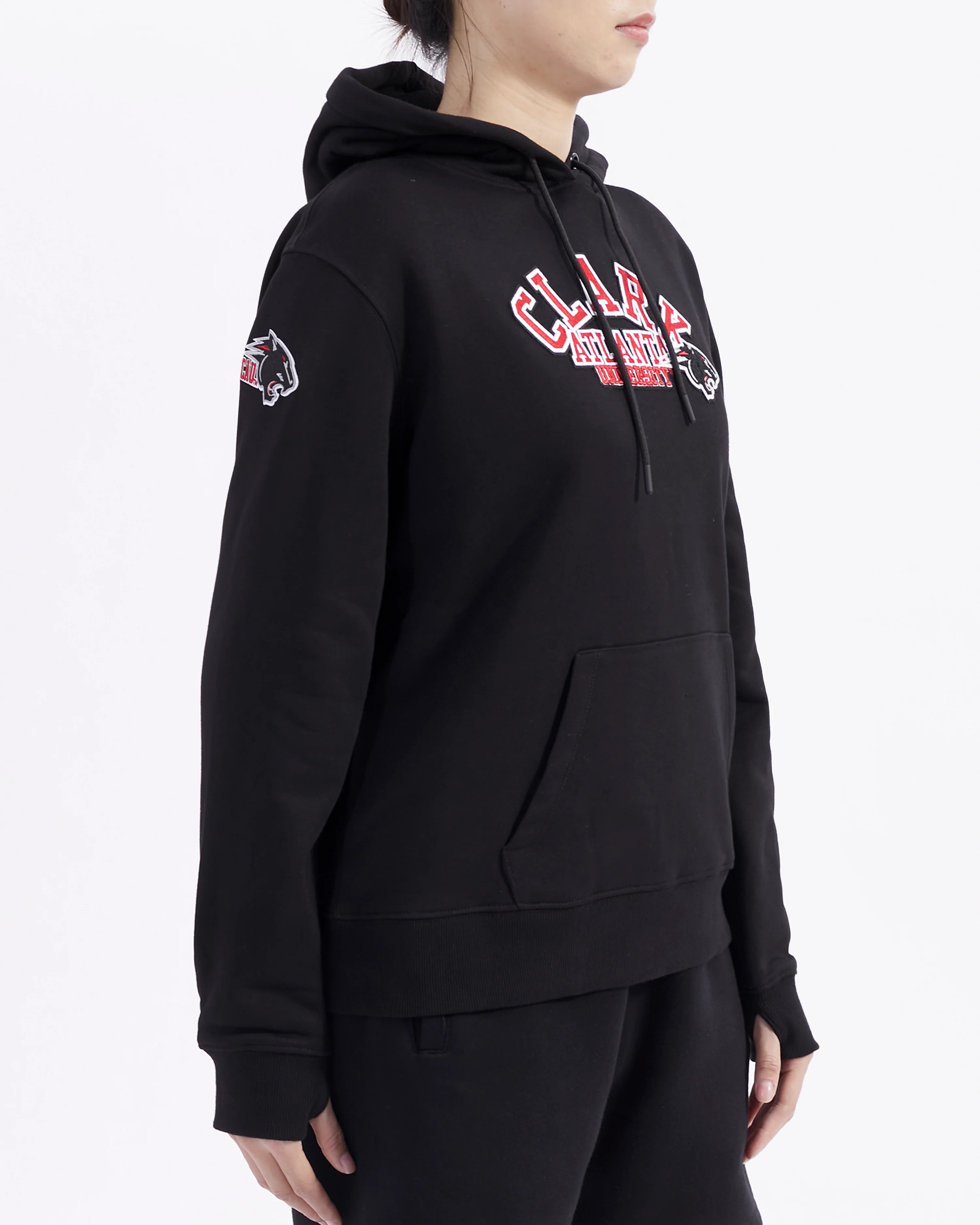 COLLEGE CLARK ATLANTA UNIVERSITY CLASSIC WOMEN'S FLC PO HOODIE (BLACK) - Image 4
