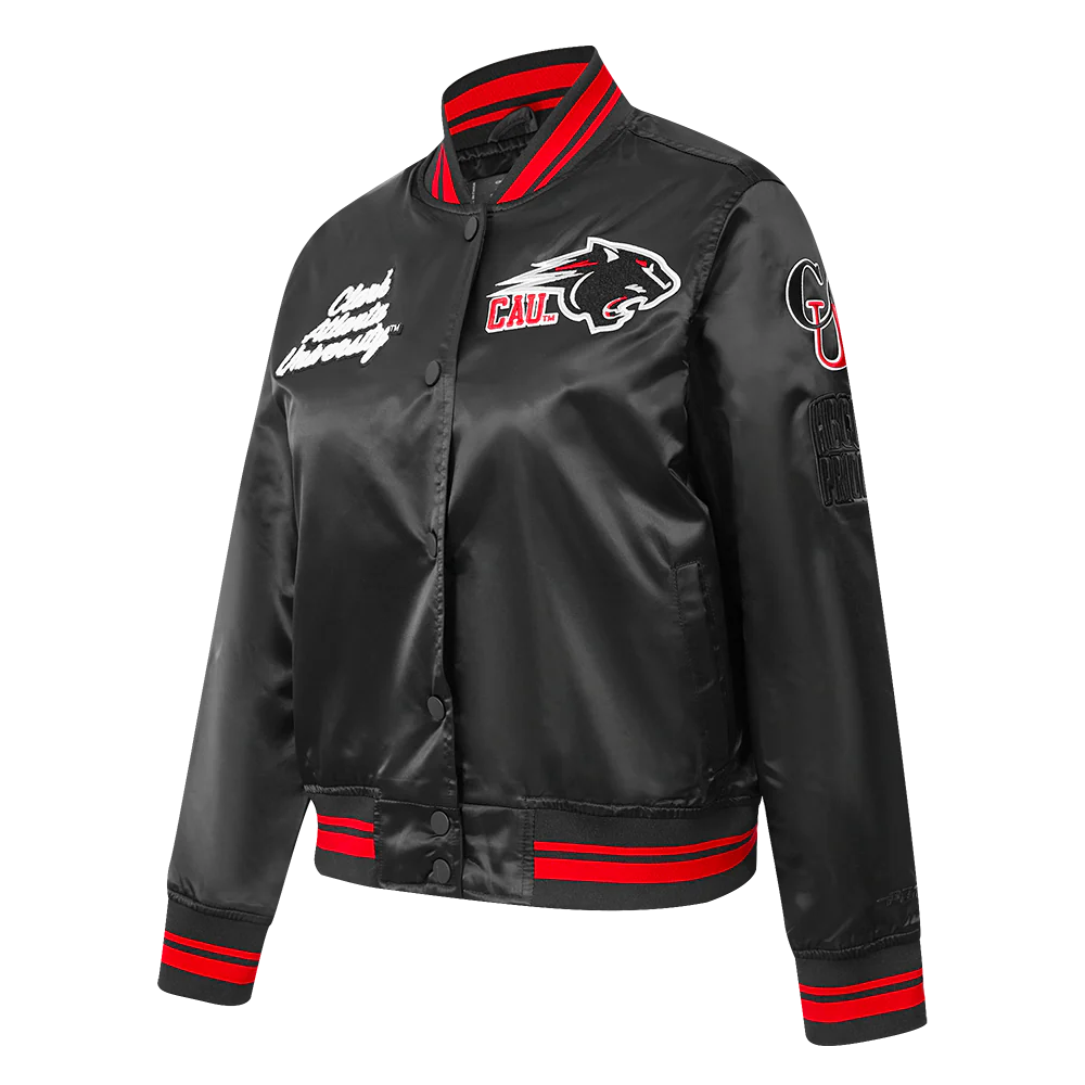 COLLEGE CLARK ATLANTA UNIVERSITY CLASSIC WOMEN'S RIB SATIN JACKET (BLACK/RED/BLACK) - Image 2