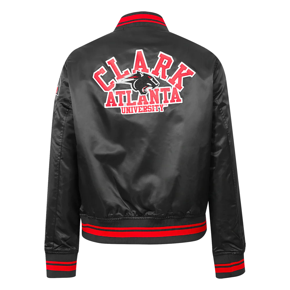 COLLEGE CLARK ATLANTA UNIVERSITY CLASSIC WOMEN'S RIB SATIN JACKET (BLACK/RED/BLACK) - Image 3