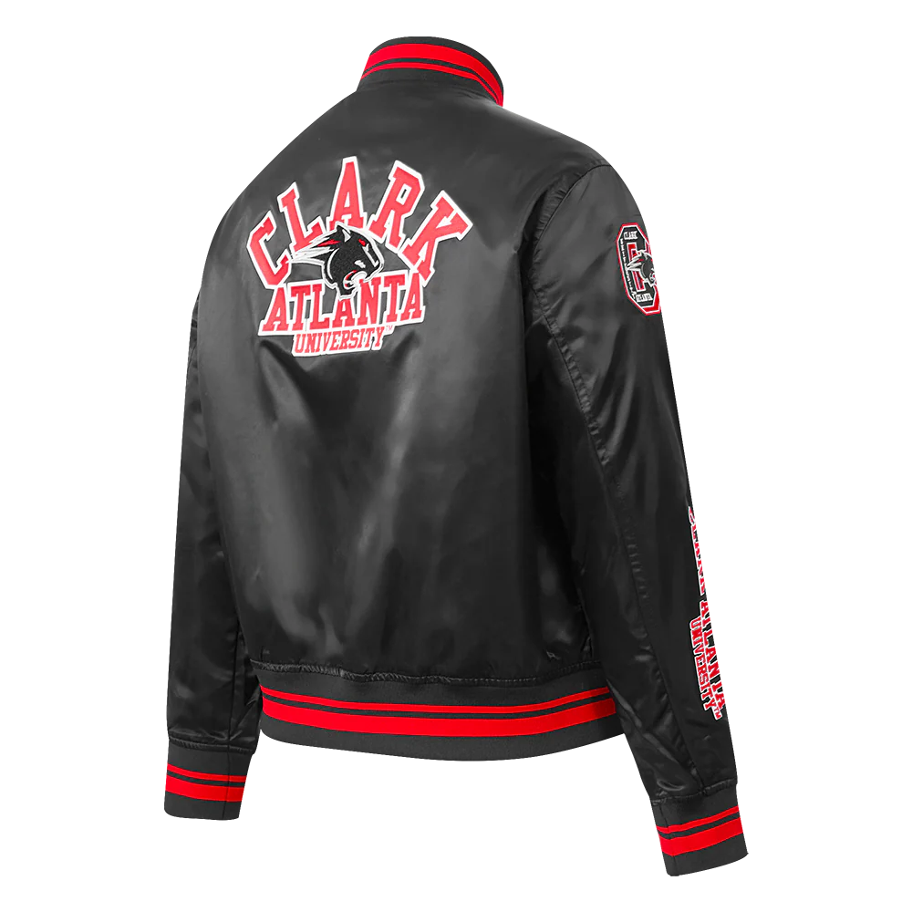 COLLEGE CLARK ATLANTA UNIVERSITY CLASSIC WOMEN'S RIB SATIN JACKET (BLACK/RED/BLACK) - Image 4
