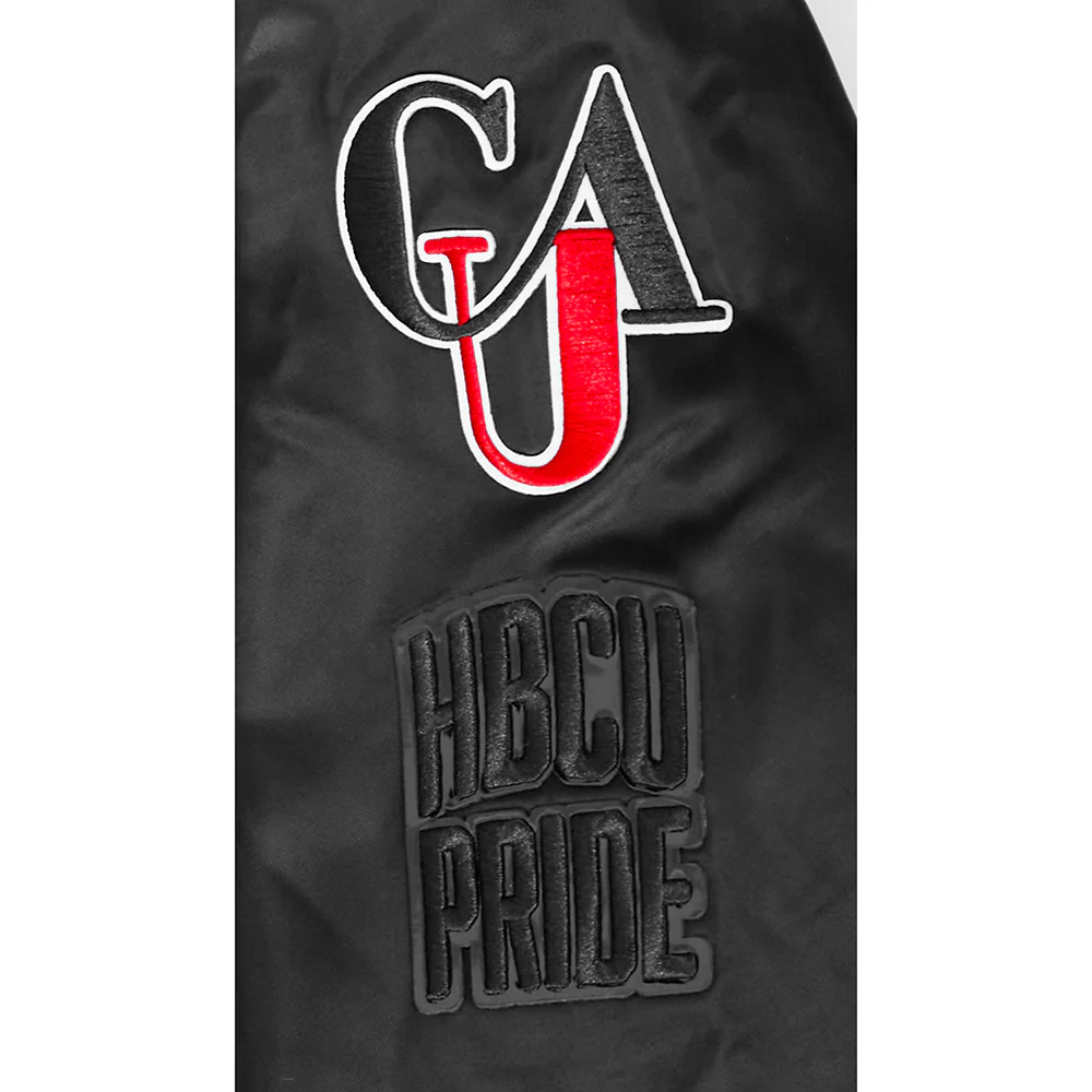 COLLEGE CLARK ATLANTA UNIVERSITY CLASSIC WOMEN'S RIB SATIN JACKET (BLACK/RED/BLACK) - Image 6