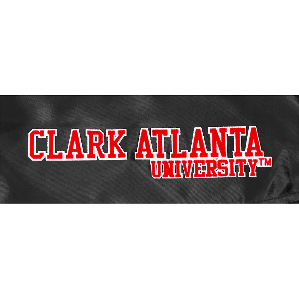 COLLEGE CLARK ATLANTA UNIVERSITY CLASSIC WOMEN'S RIB SATIN JACKET (BLACK/RED/BLACK) - Image 7