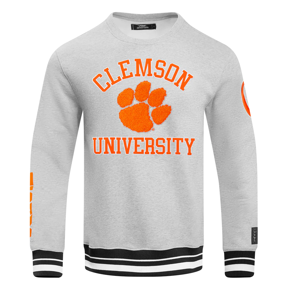 CLEMSON UNIVERSITY CLASSIC MEN'S STACKED LOGO CREWNECK (HEATHER GRAY/BLACK)