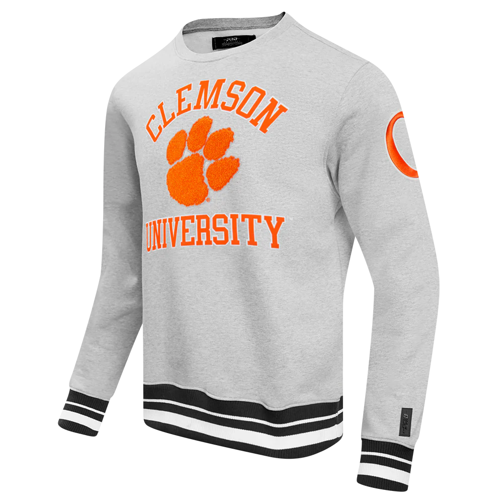 CLEMSON UNIVERSITY CLASSIC MEN'S STACKED LOGO CREWNECK (HEATHER GRAY/BLACK) - Image 9