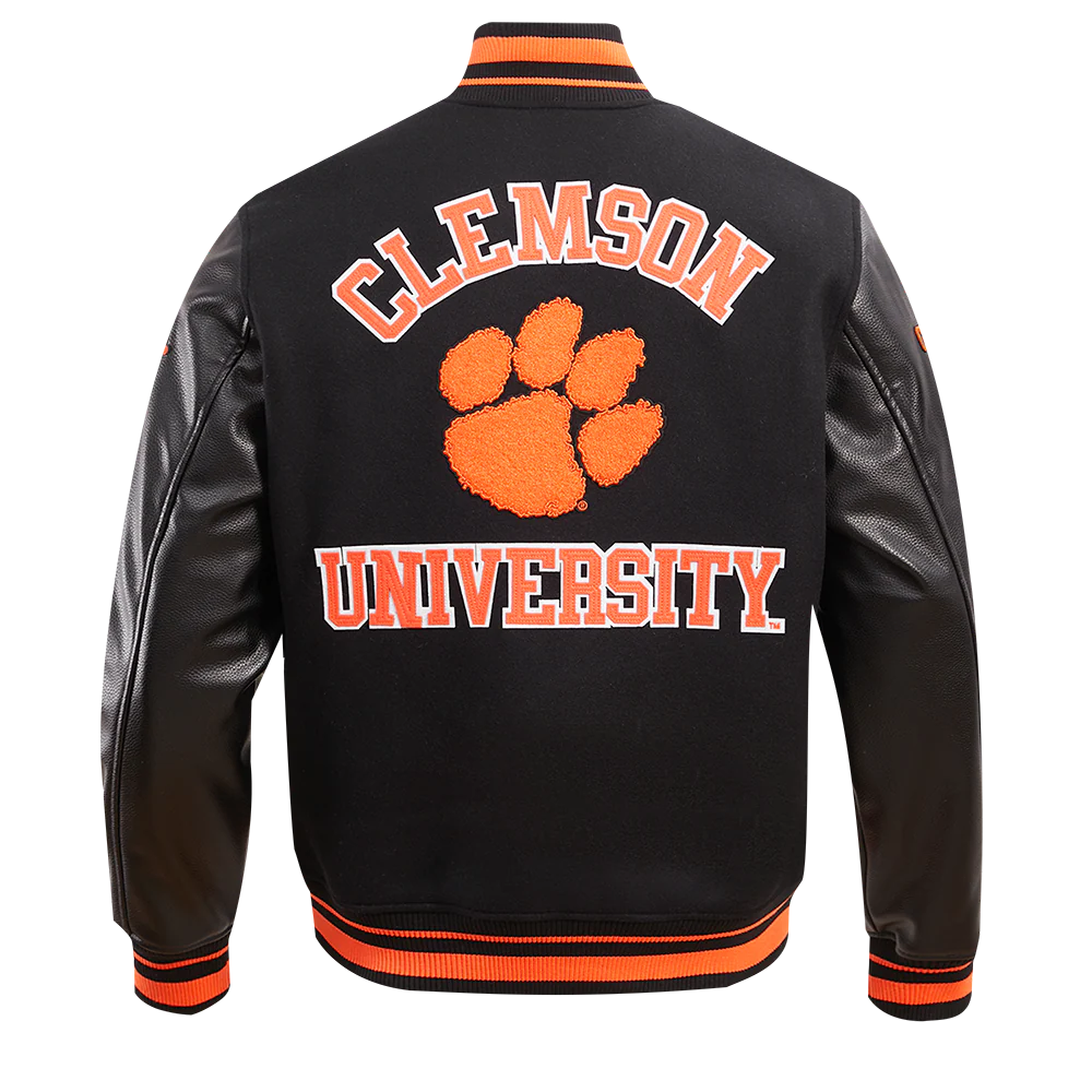 CLEMSON UNIVERSITY CLASSIC RIB WOOL VARSITY JACKET (BLACK/ORANGE) - Image 3